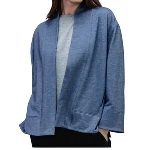 Ministry of Supply Women’s Fusion Terry Blue Open Front Cardigan - size Medium